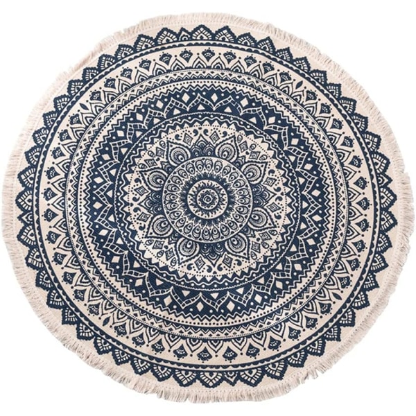 Vintage Boho bomullsmattor Mandala mönster Tvättbar handvävd bohemisk rund matta med tofsar för sovrum hall Vardagsrum Soffbord Golvmattor