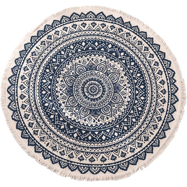 Vintage Boho Puuvillamatto Mandala-Kuvio Pesuohje Käsin Kudottu Bohemian Pyöreä Matto Fransuilla Makuuhuoneelle Käytävään Olohuoneeseen Kahvipöydän Lattiamatoksi