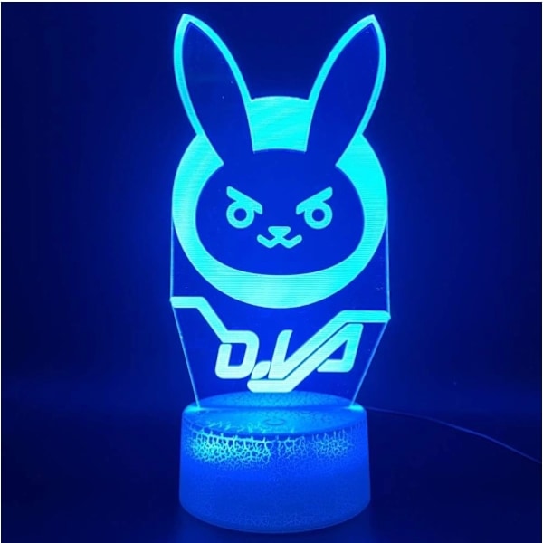 Overwatch Spillfigur Lampe, 3D Illusions nattlys, fjernkontroll Bordlampe, USB-lader belysning