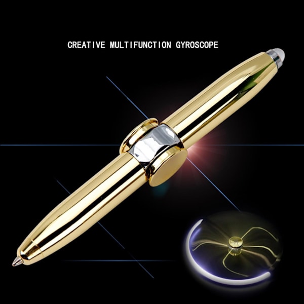 Metall roterande penna, roterande penna med LED-ljus, multifunktionell penna, lämplig för studenter och vuxna, blå