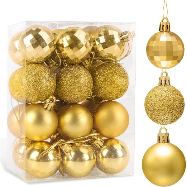 Gylne julekuler, juletredekor, plast Ø 4 CM 24 stk