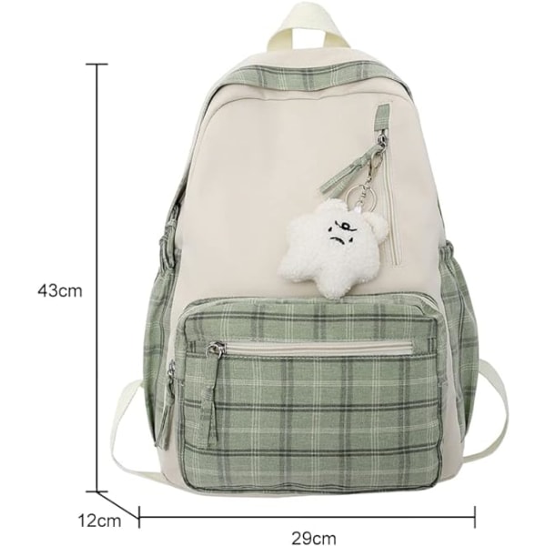 Kawaii Ryggsekk med Anheng Søte Rutete Ryggsekker (Grønn)
