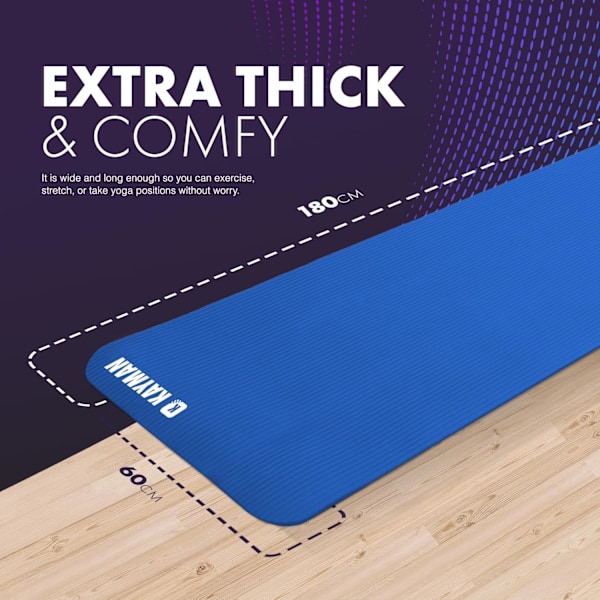 Yogamatta – Multifunktionell Extra Tjock Skumträningsmatta – Idealisk Golvmatta för Pilates, Stretching, Styrketräning & Terapi – 183 x 60 cm (Blå)