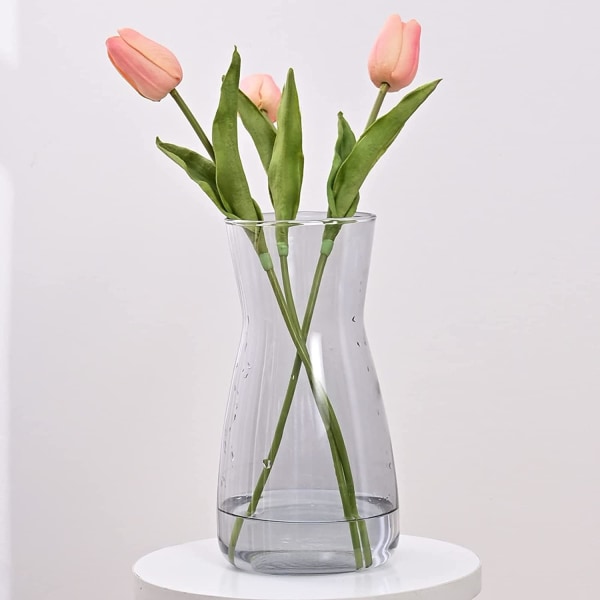 Grå glasvase - Blomstervase i premium kvalitet - Dekorativ vase til moderne bondegård, ideelt borddesign