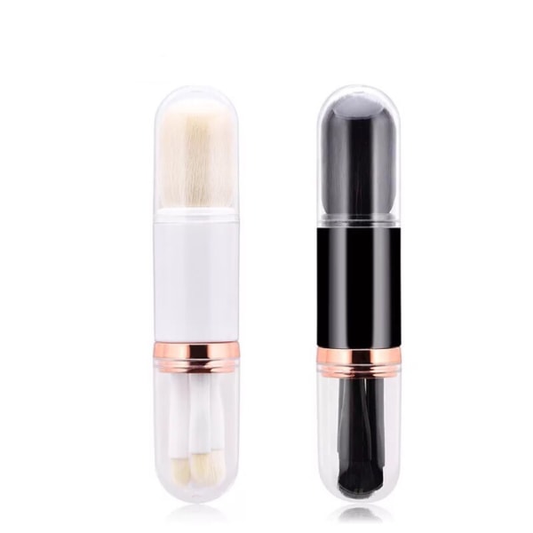 2 set små sminkborstar set 4 i 1 sminkborste (svart, vit)