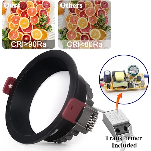 LED Indbygget Spotlight, 5W 6 Pakke Cool White 6000K (Sort)