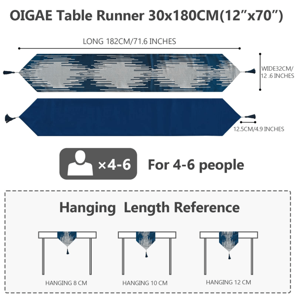 Bordslöpare med tofsar 30x180cm Lyxig bordslöpare för matsal Hållbara bordslöpare Blå för hem kök fest semester restaurang