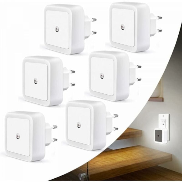 Automatisk LED Natlampe Plug-in, 6 Pak, Børne Natlampe med Lyssensor, Plug-in Natlampe til Soveværelse - Hvid