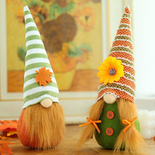 2-pack tomtenissar i plysch, Thanksgiving-dekor, handgjorda (randig hatt)