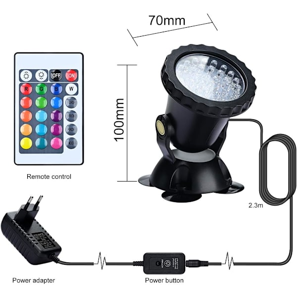 1 stk. RGB undervands justerbar vinkel LED dykkerfiskelys