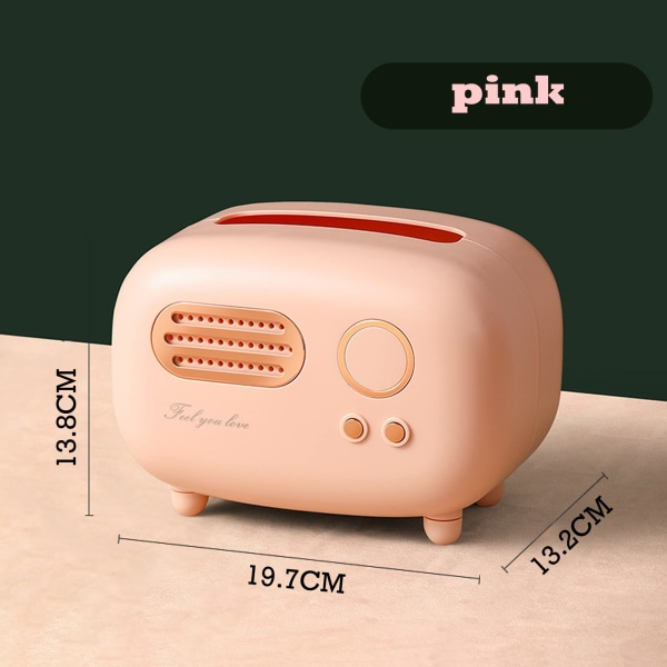 Retro Radio Shape Tissue Cover Box Creative lahja (vaaleanpunainen)