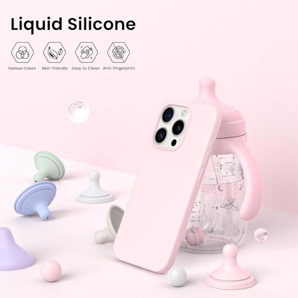 Kompatibel med iPhone 15 Pro Max Cover 6.7\", Slankt Flydende Silikone 3 Lag Fuld Dækket Blød Gel Gummi 15 Pro Max iPhone Cover 6.7 tommer pink