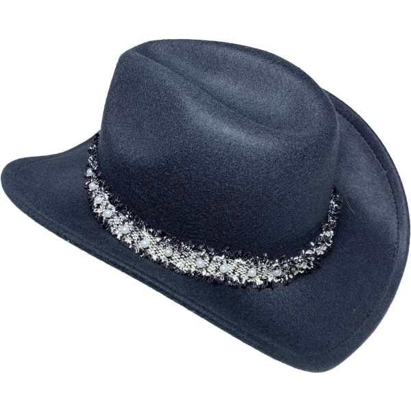 Unisex filt Gunslinger-hatt - Western Outback Cowboy Cowgirl-hatter Cap Wide Rim - Dame Menn，svart