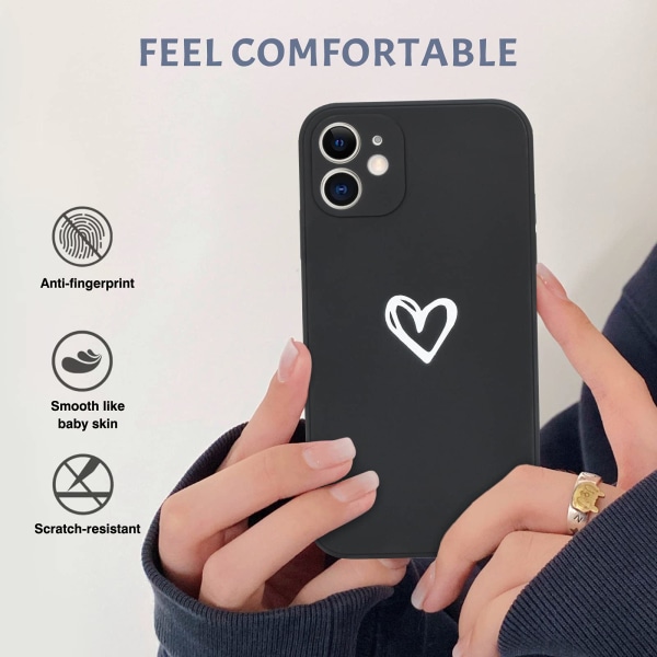 Yhteensopiva iPhone 12 case kanssa, Simple Cute Love-Heart-Black