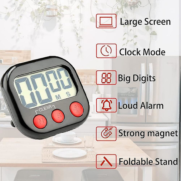 Kjøkkenur, digital visuell timer magnetisk klokke stoppeklokke nedtellingstimer, LCD-skjerm