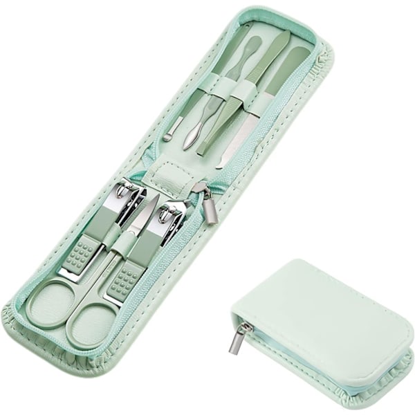 Manikyrset Nagelknipsare Pedikyrkit - 7 Delar Rostfritt Stål Rese-Nagelkit - Grön