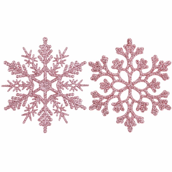 Plastik Jule Snefnug Ornamenter, 4-tommer, Sæt med 36, Pink