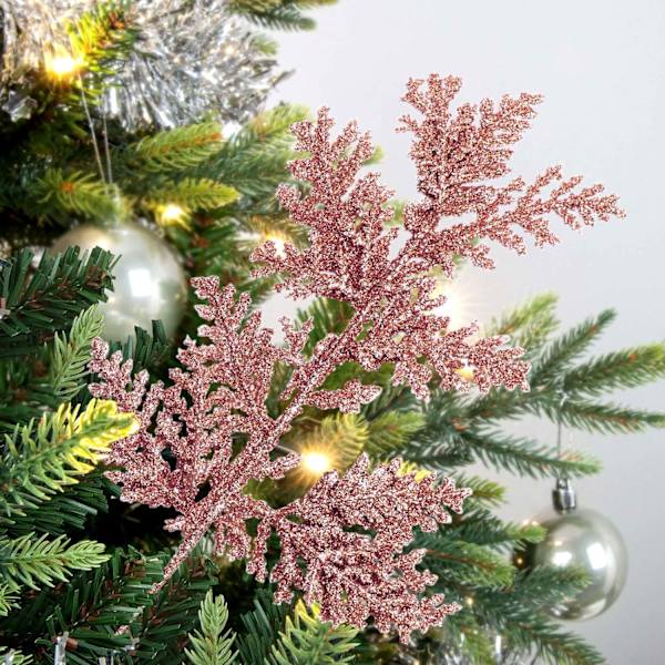 Julklappsfjäder Dekoration, 10 ST Glitterpulver Konstgjort Julgran Tallblad Lämpliga för Säsongsdekoration