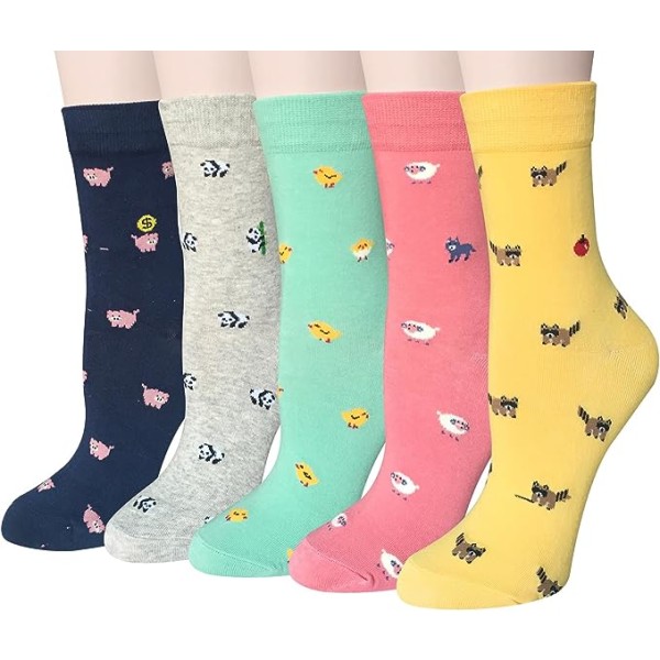 Cozy 5 Pairs Women Socks Funny Cute Animal Ladies Socks Cat Dog Socks Gifts for Women