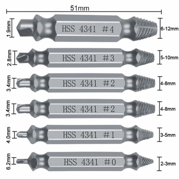 Skruetrækker Bits Fastener 6 stk. HSS 4341#, Sølv