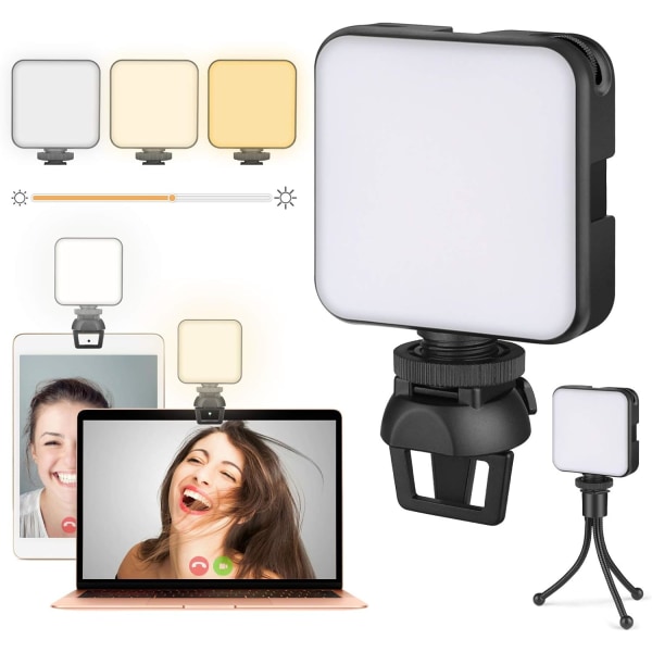 Videokonferencebelysningssæt, Laptop-ringlys med klip og stativ, Webcam-belysning Laptop-ringlys til zoommøder, fjernarbejde, makeup