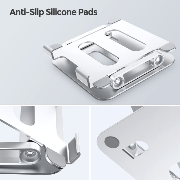 Tablet Stand Holder til skrivebord - Justerbar sammenklappelig aluminium skrivebordsstativ E-læser sølv