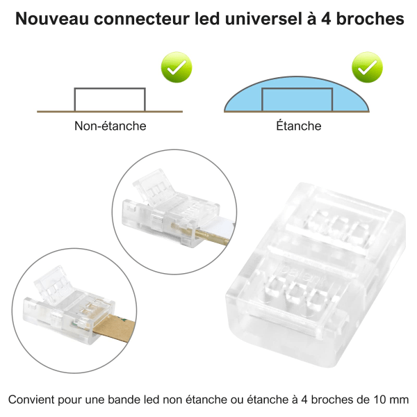 10-pakning 10mm 4-pin LED-stripkontakter for 10mm