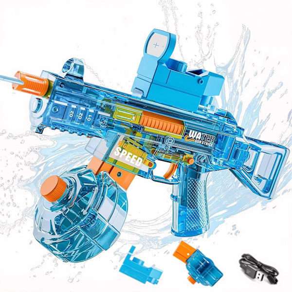 Elektrisk vattenpistol, automatisk vattenabsorption. Elektrisk vattenpistol med 500 ml vattentank och räckvidd upp till 10 meter. Vattenpistol för pool och strand (Blå) blue