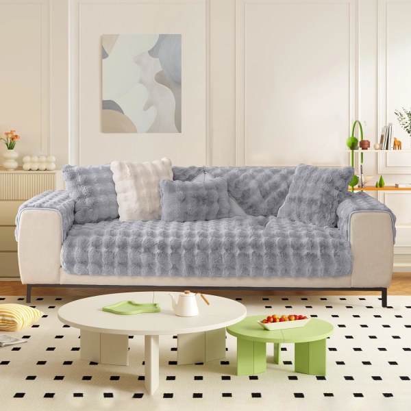 Tykke Kanin Plysj Sofadeksler 1 2 3 Seater, Morsomme Fuzzy Sofadeksler, Varmt Fløyels Sofaputetrekk (90x90cm)