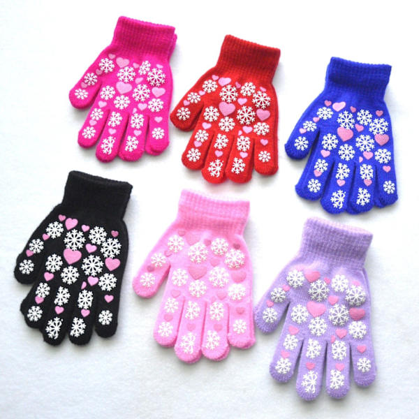 6 par magiska handskar, vinter stickade helfinger stretch handskar varma handskar för 6~11 år gamla barn flickor pojkar