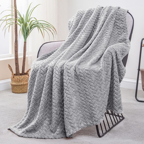 Stor Flanel Fleece Pled, 180*200 CM Sofa Pled, Blød Jacquard Vævet Bladmønster Pled til Sofa