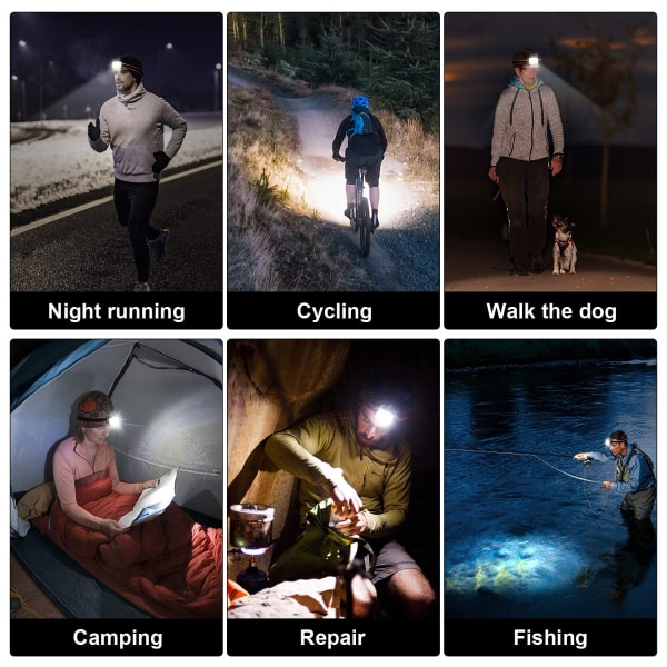 Genopladelig pandelampe med 5 lystilstande, IPX5 vandtæt LED-lommelygte, pandelygter til fiskeri, camping, løb, cykling, vandreture, læsning