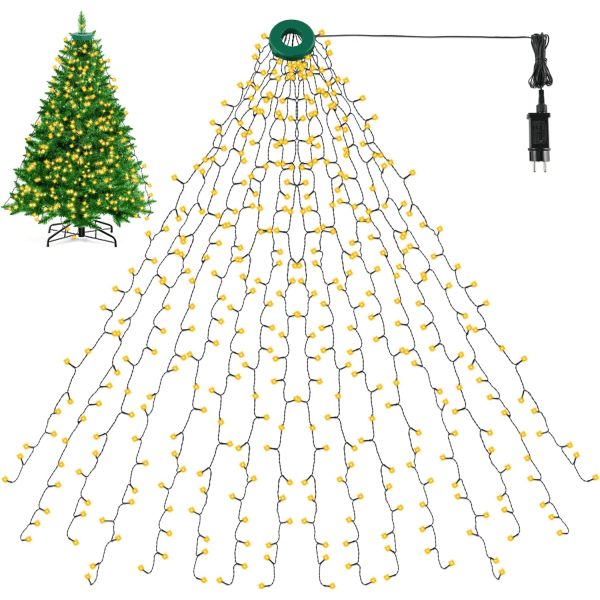 Christmas Tree Light Chain, 400 LEDs, 2 m, Height 16 Wreaths, LED, Christmas Tree Lights with Ring, 8 Modes, Throw Light Chain for 90cm to 220cm