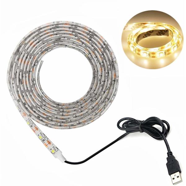 LED-strip USB-driven, Vattentät 16.4ft SMD 3528 5V Kallvit, Skärmbelysning för PC, TV-bakgrundsbelysning, Ribbon Light