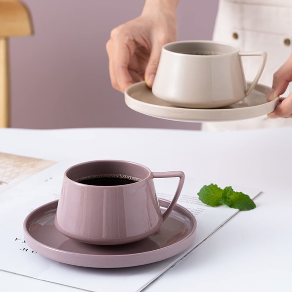 Exquisite keramik, Keramisk kaffekop og underkop sæt, Husholdningskontor porcelænskrus (Farve: Pink*2, Størrelse: 250ml)