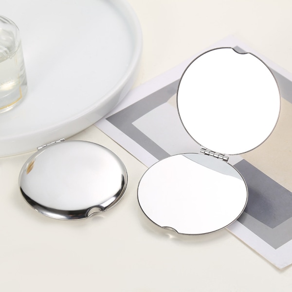 Smink Spegel Dubbelsidig Bärbar Fällbar 6.5x6.5cm (Silver)