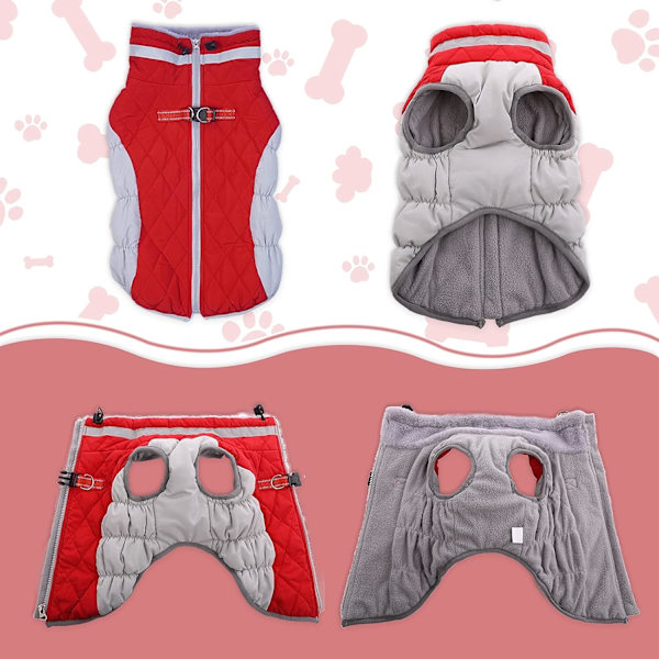 Vattentät Hund Varm Jacka för Små, Mellanstora och Stora Hundar, Reflekterande Husdjur Kalla Väder Kläder Vindtät Valp Fleecefodrad Väst med Sele, XL Red XL