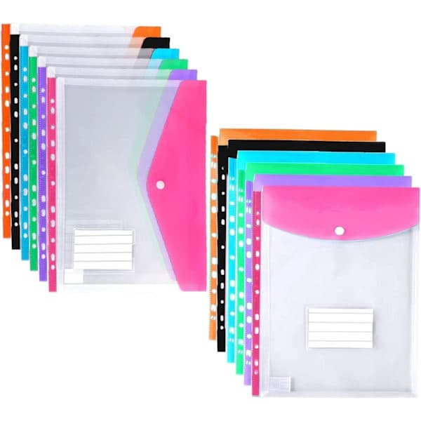 A4 Plastfickor med Hål, 12-pack Expanderbara Polyfickor A4, Plastfickor för Dokumentarkivering, Vattentäta, Kontorsmaterial för Skolan