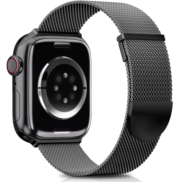 Apple Watch hihnat 49mm-kaksoismagneettinen säädettävä vaihtoranneke-musta sileä ruostumaton teräsmetalli