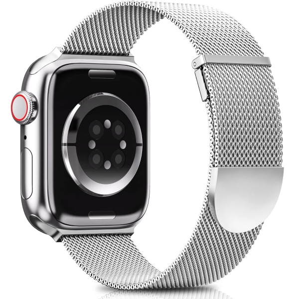Apple Watch-stropper 41 mm 40 mm 38 mm kvinner menn-dobbelt magnetisk justerbart erstatningsbånd - mote metallrem sølv