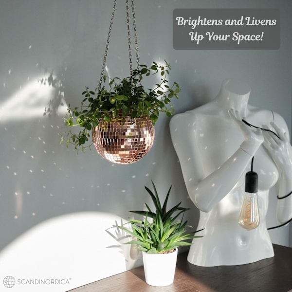 Diskokule Planter, Spegelbeklädd Disko Planter med Kedja, Akrylstativ och Insatsplanter, Hängande Planter, 15cm (6\") Guld