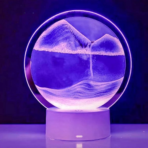3D Bevegelig Sand Kreativ Kunst Flytende Bordlampe, RGB Fargeskiftende Sandmaleri Nattelys, 3D Timeglass