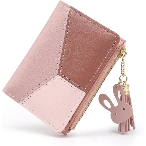 Small Wallets for Women,Tassels PU Leather Coins Zipper Pocket Purse for Girls with Rabbit-Shaped Metal Tassels Pendant Purse