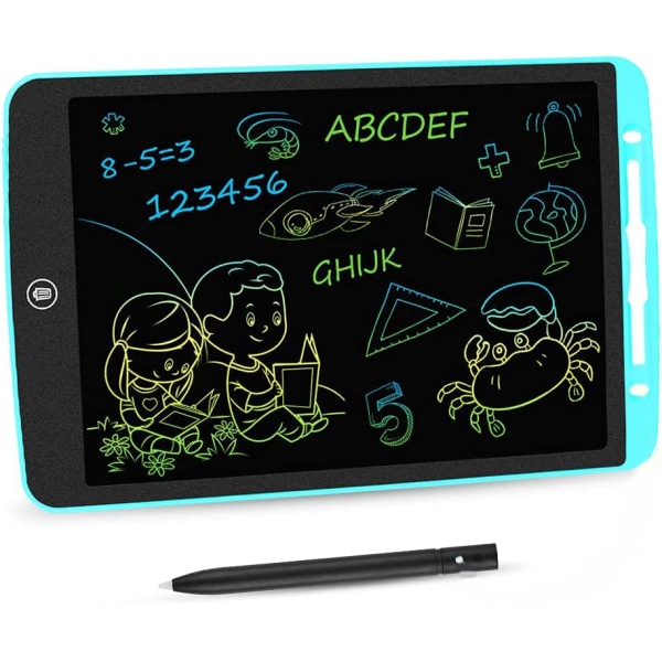 LCD-skrivplatta 12 tum- Färgglad skärm Doodle Pad ritbräda Lärande pedagogisk leksak - Present för barn 3-6 år gammal flicka Pojke (blå)
