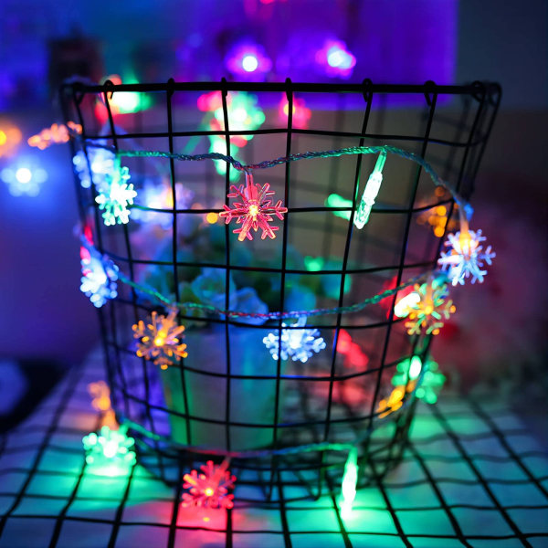 Julgransbelysning Flerfärgad 20 FT 40 LED Snöflinga Ljusslinga