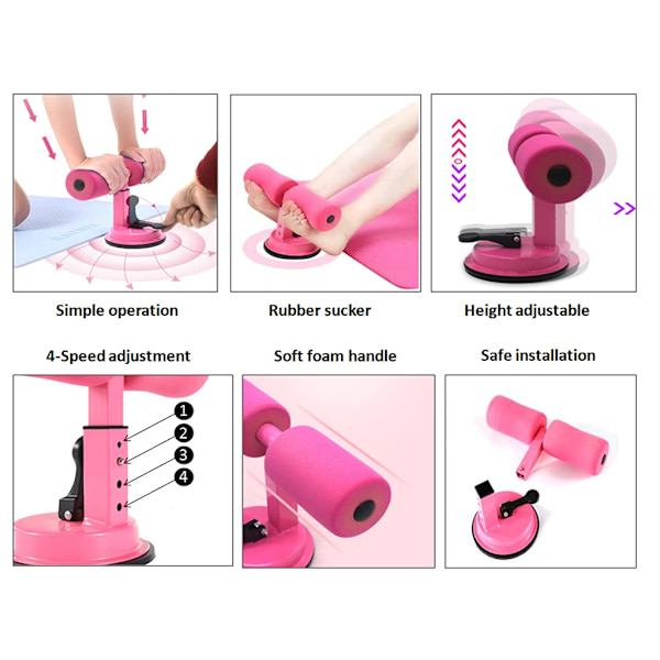 Bærbar Sit-Up Bar, Justerbar Selvaspirerende Sit-Up Bar (Pink)