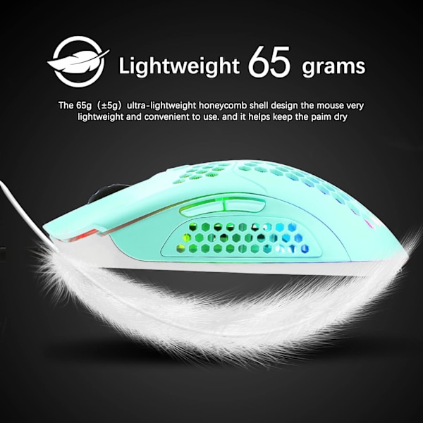 65G Trådløs Lett Spillmus, 26 RGB Bakgrunnsbelyst USB Spillmus med 7 Programmerbare Knapper, med Ultralett Ergonomisk Honningkakedesign