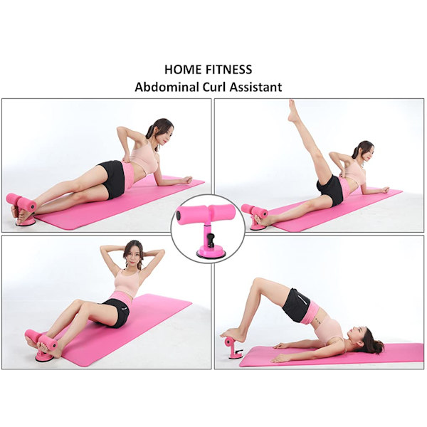Bärbar sit-up-bar, justerbar självsugande sit-up-bar (rosa)