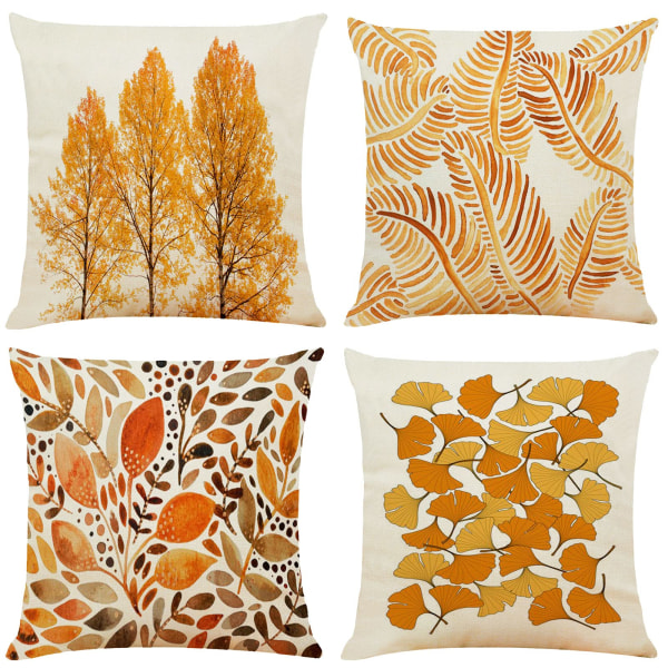 Fall Throw Pillow Covers, 18x18 Inch Set of 4, Leaves