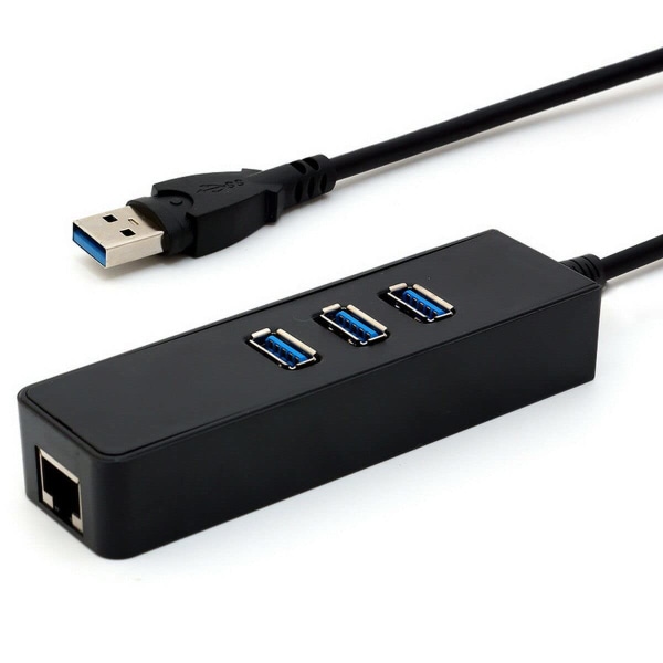 USB 3.0 -keskitin, 3 porttia RJ45 10/100/1000 Gigabit Ethernet -verkkoadapterilla Ultrabookeille, kannettaville tietokoneille, tableteille ja muille